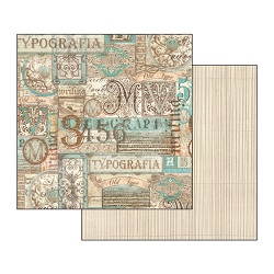 papier cardstock scrapbooking Double marron beige turquoise motif calligraphie et rayures